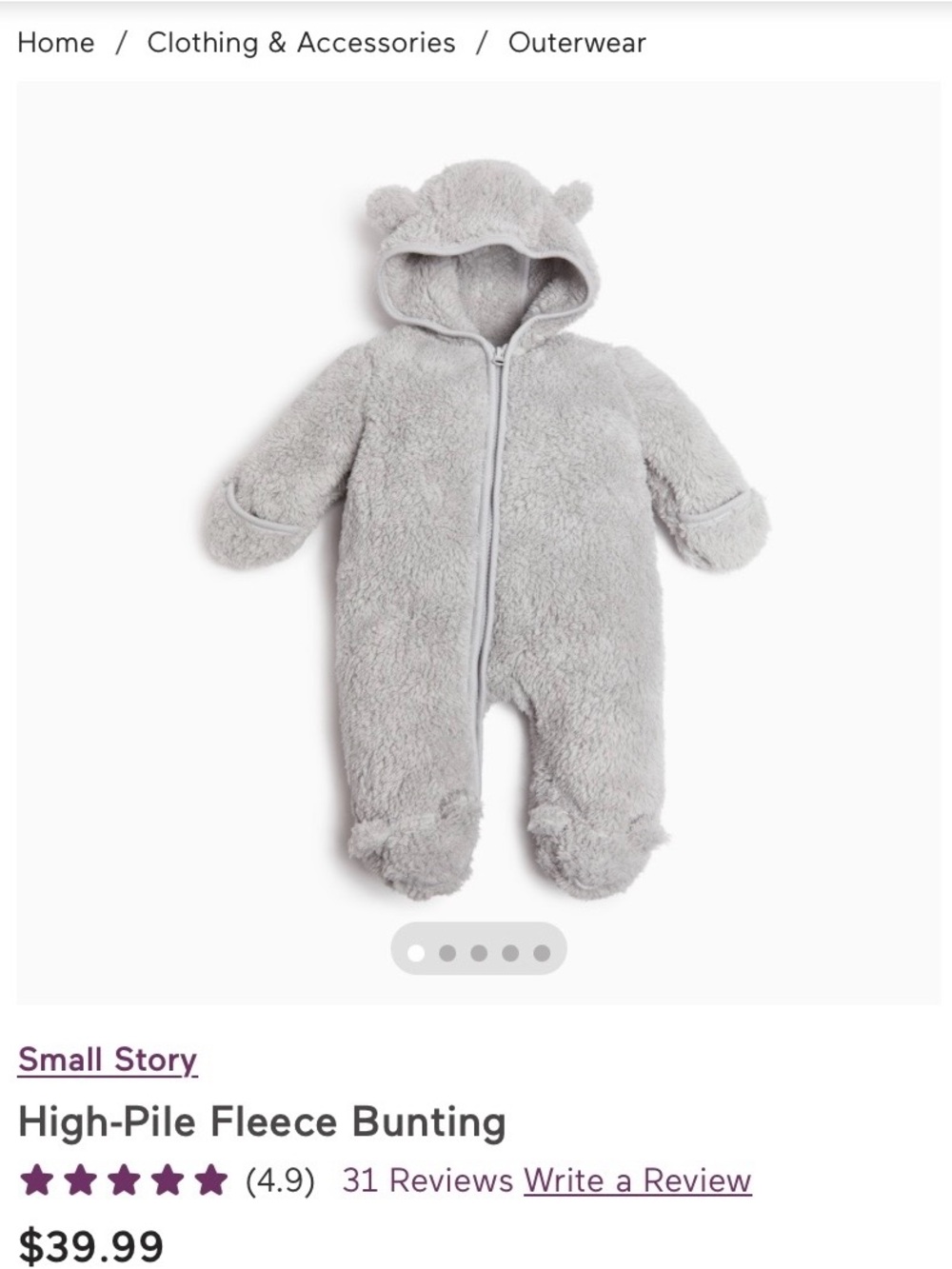 New Cozy High-Pile Fleece Bunting - Light Gray 0-3 Months